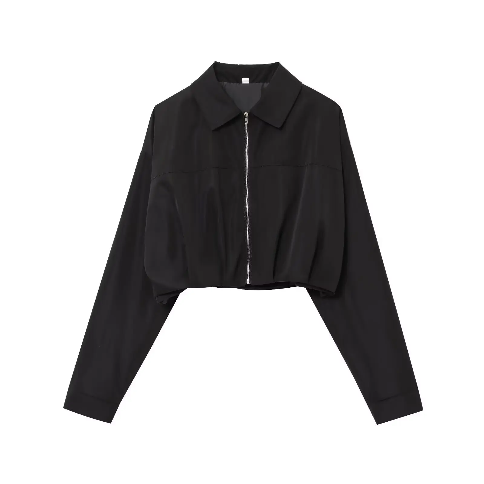 

ZBZA Spring New Women's Long Sve Collar ort Coat Decorative Pleating Straight Cut Polyester Fiber Zipper Closure So...