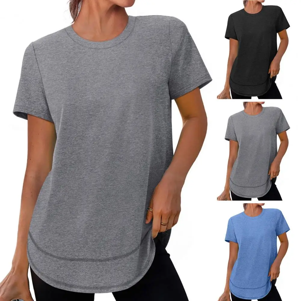 

Women Tops Round Neck Short Sleeve Tee Shirt Pure Color Soft Breathable Fabric Summer Tops Casual Sporty Wear