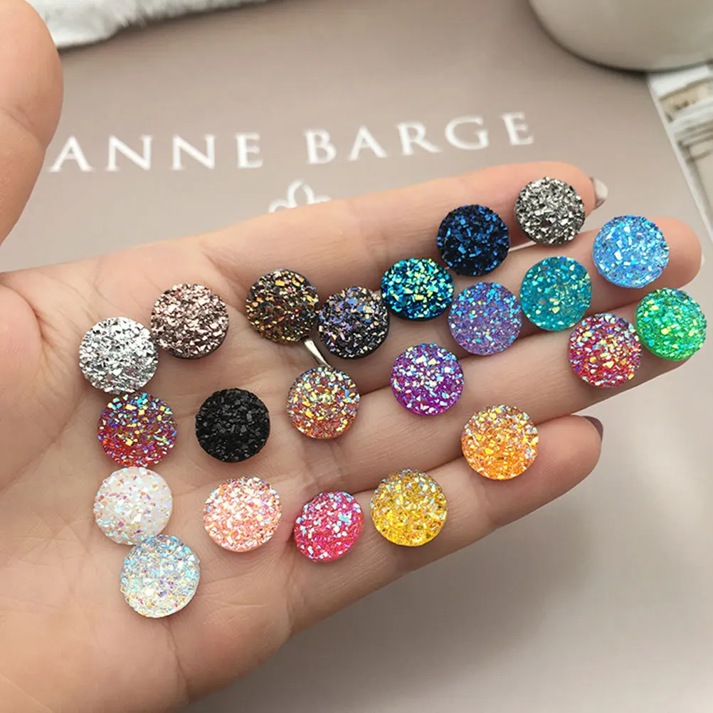 

100 шт. круглые стразы из смолы с плоской задней частью 12 мм DIY ювелирные аксессуары для браслета, серег, кулона, блестящие красочные поделки