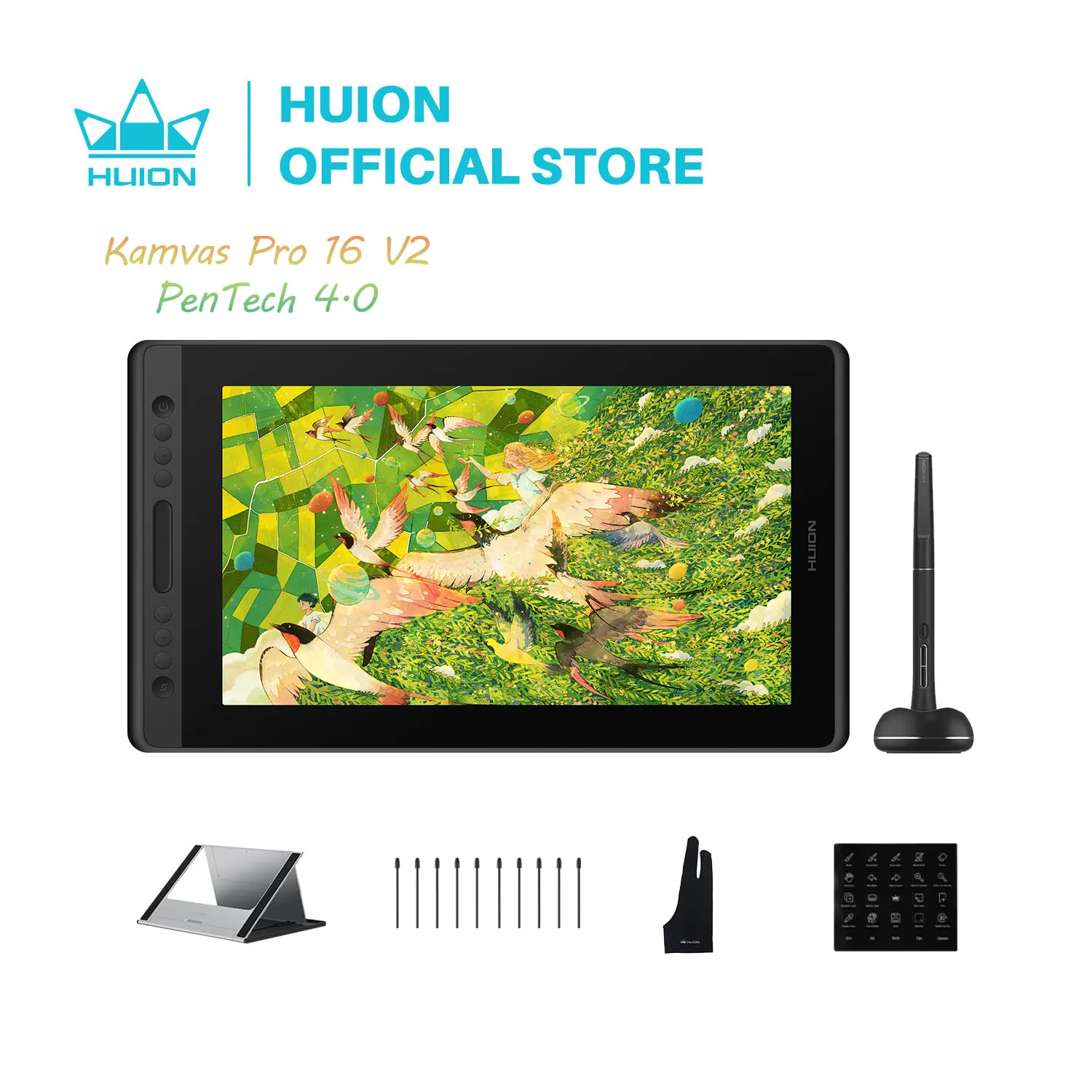 HUION Kamvas Pro 16 V2 Drawing Tablet with Screen 16K Levels PenTech 4.0 19208*1080 resolution 120%sRGB 15.6Inch Screen
