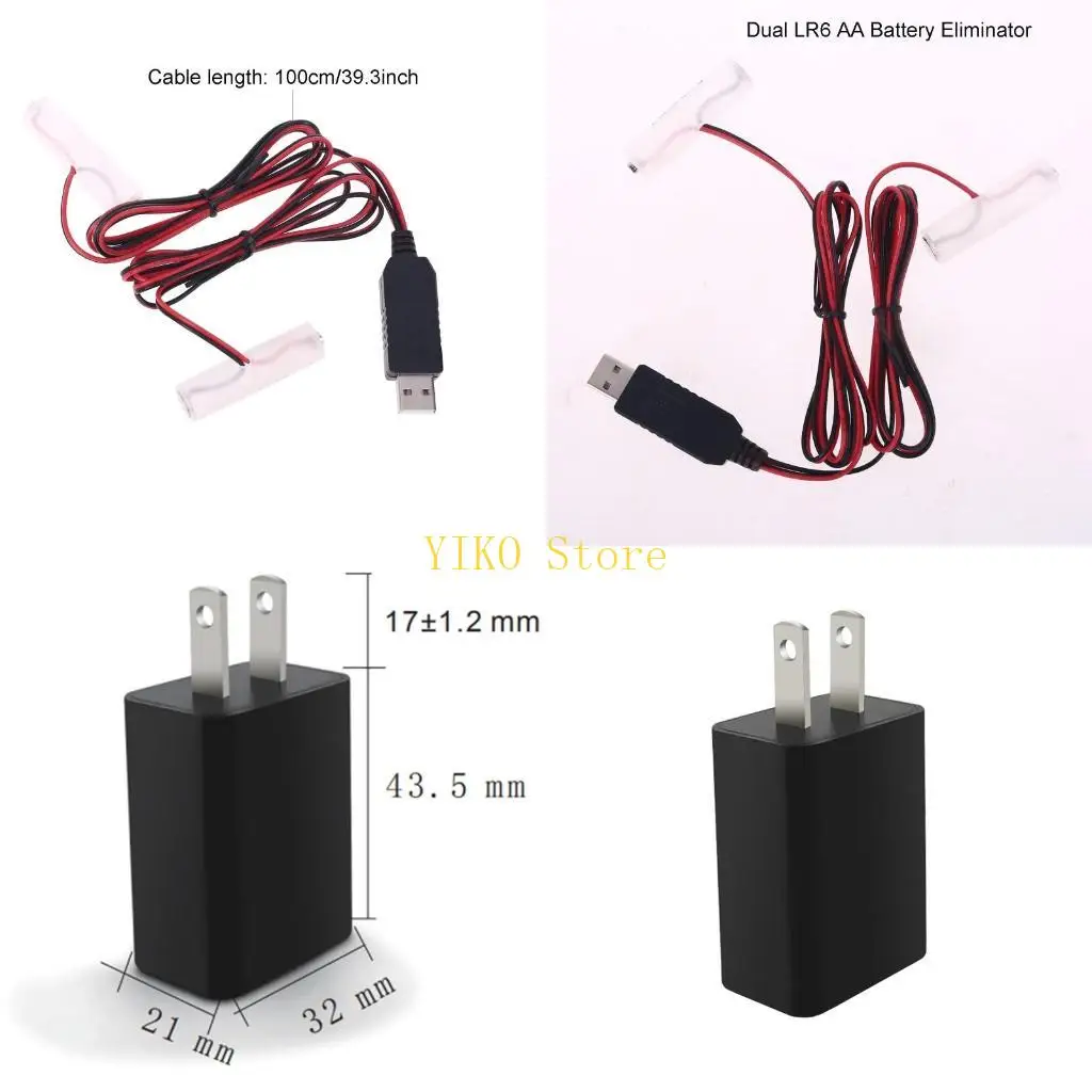 

K32C US Power Dual AA Battery Cable Can Replace 1-4x AA Battery for Christmas LED Light Walkie Talkie Accessories