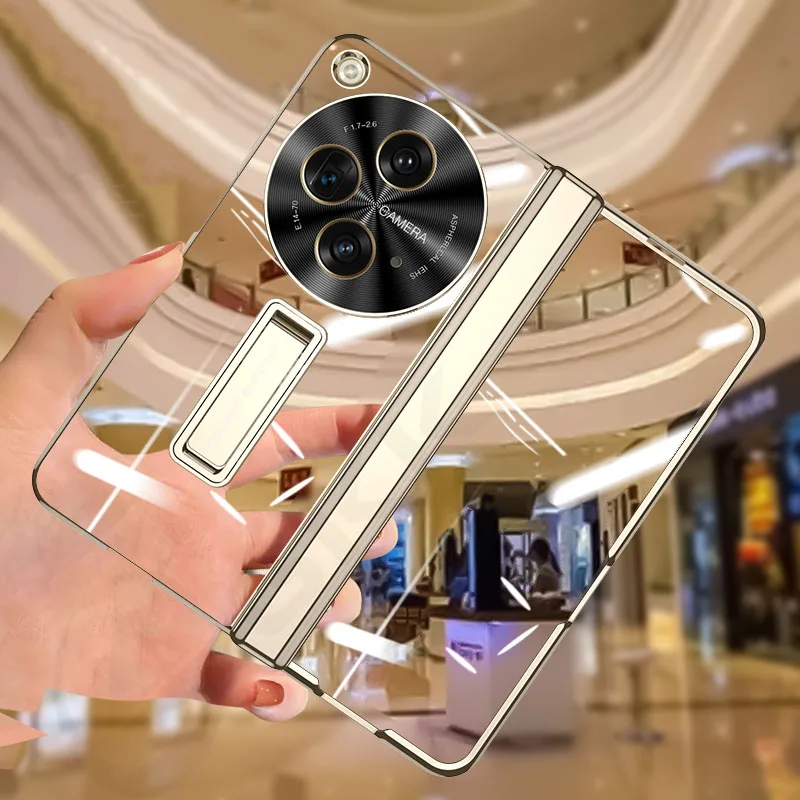 

Luxury Plating Transparent Stand Case For Oneplus Open Magnetic Hinge Screen Glass Full Protective Cover For Oppo FindN3 Case