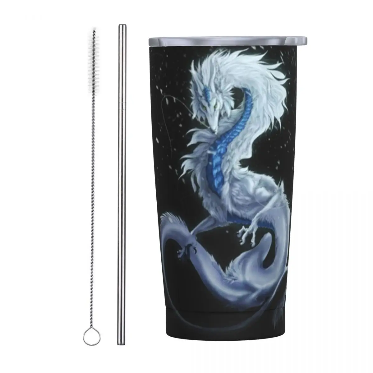 Stainless Steel Tumbler Snow Dragon Mugs Cup With Straws Legend Cold Drink Water Bottle Leakproof Large Capacity Coffee Mug