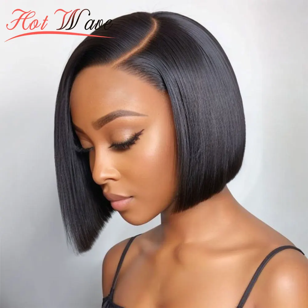 

HOTWAVE Glueless Wig 8Inch Human Hair 180% Straight Short Bob Wig Brazilian Hair Lace Front Human Hair Wigs Brazilian For Women