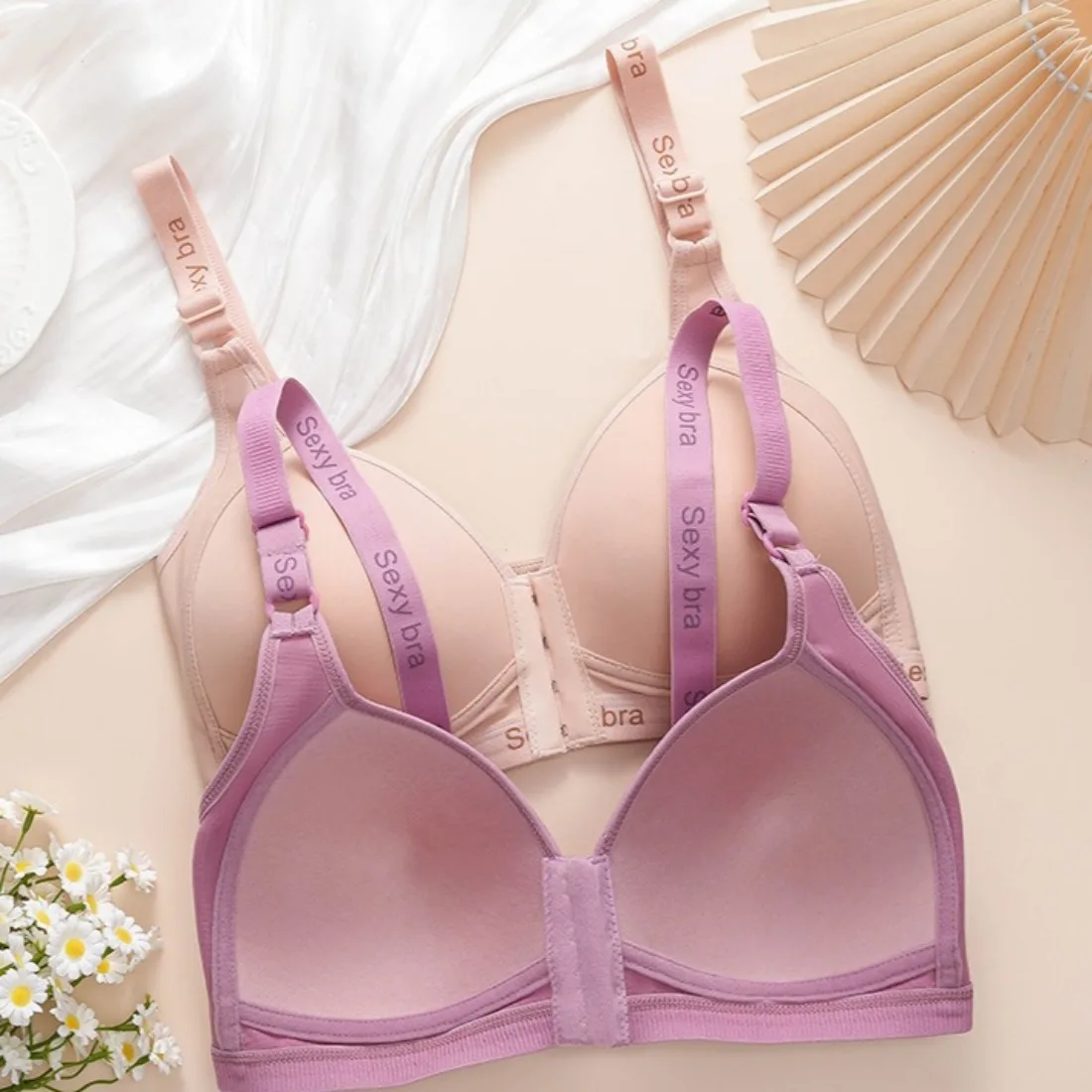 

Женский бюстгальтер большого размера со сборками спереди и пряжкой на спине без стального кольца, мягкое и бесследное тонкое нижнее белье