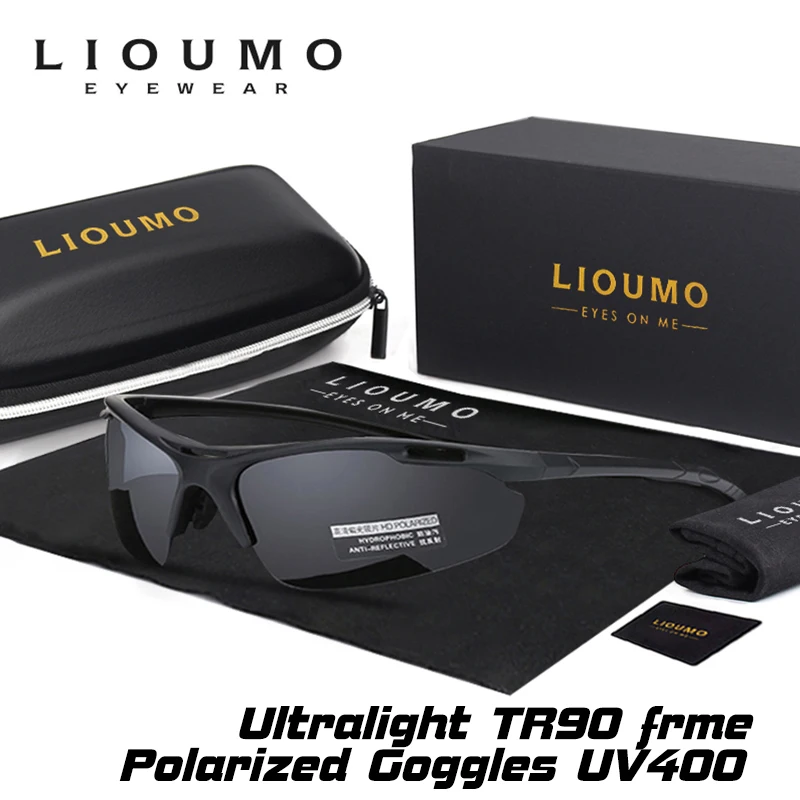 

LIOUMO Brand Sports Black Sunglasses For Men Ultralight Military Eyewear Outdoor Anti-UV Driving Fishing Goggles gafas de sol