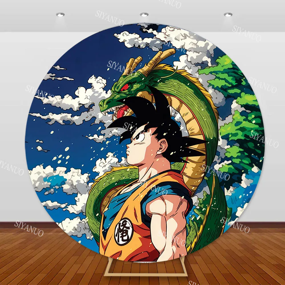 Goku Backdrop Dragon Balls Kid Birthday Party Photo Background Baby Shower Photo Party Round Photography Backdrop