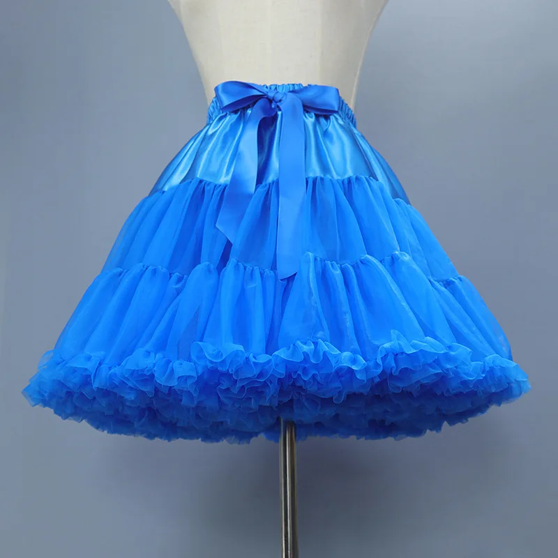 Ballet Skirt Sky Blue Tulle Tutu Petticoat Ball Gown Women's Stage Performance Adult Royal Blue 40CM