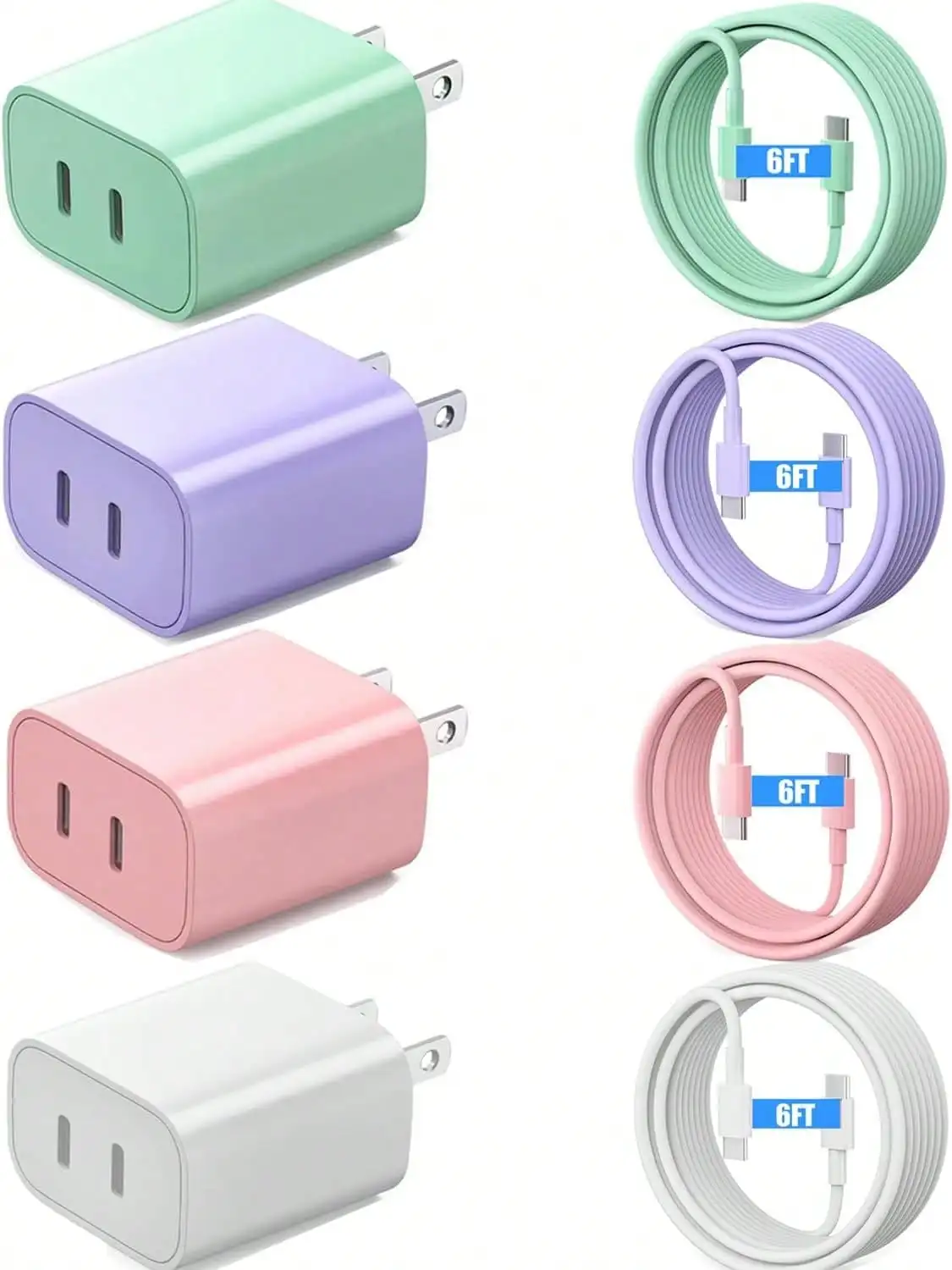 

20W Dual Port USB-C Fast Charger Block with 6FT Extra Long USB-C Cable Compatible with iPhone 15/16 Plus Pro Pro Max iPad Pro Air Android Multi Device Charging Plug for Home Office Desktop Multiple Users Charging