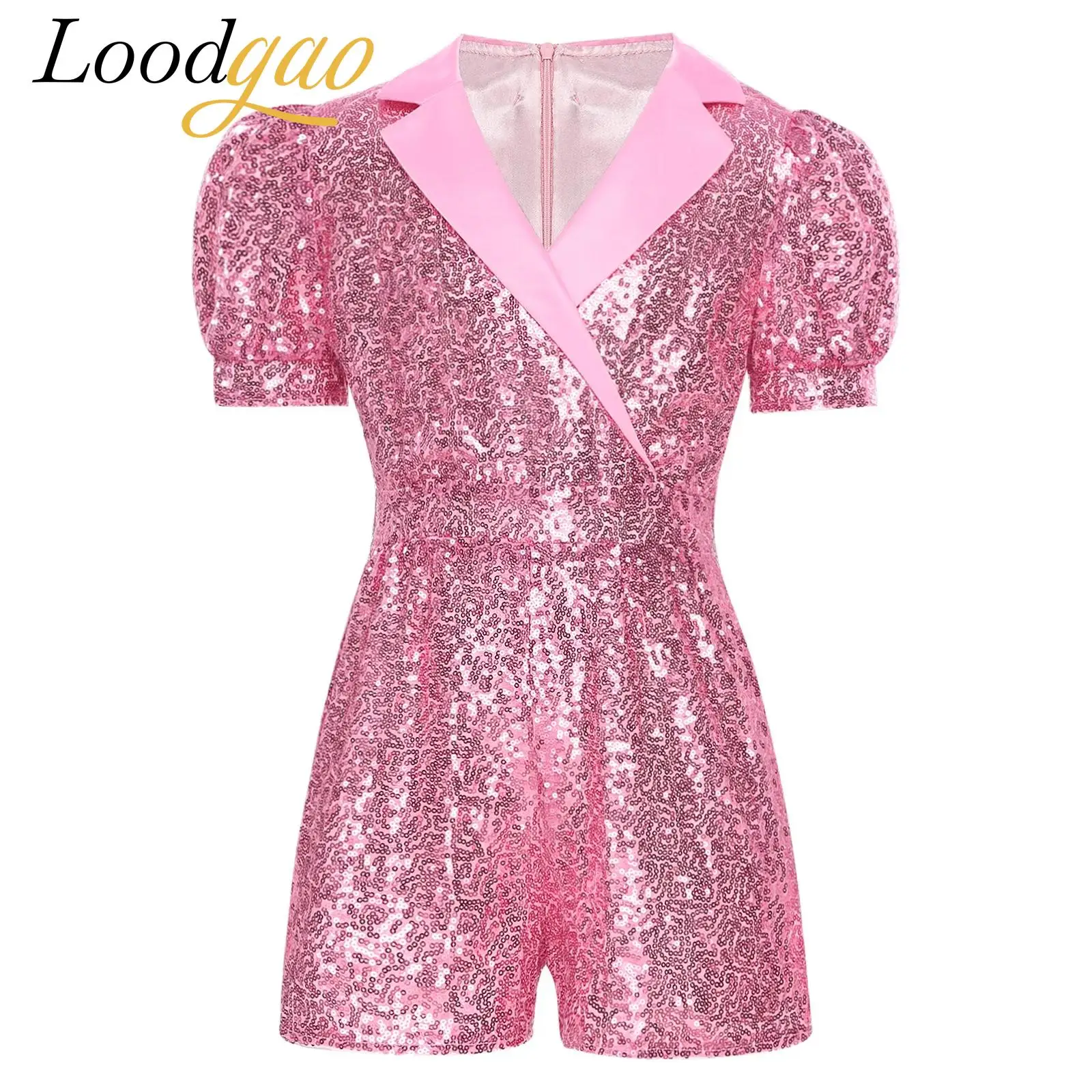 

Girls Christmas Party Outfit Children Fashion Unitard Kids Short Romper Sequined Lapel Jumpsuit Leotard Festival Costumes