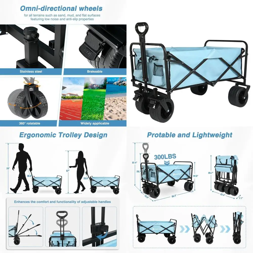 

Складная садовая тележка с вездеходными колесами для активного отдыха, кемпинга, спорта, покупок и садоводства — грузоподъемность 300 фунтов, Heavy-D