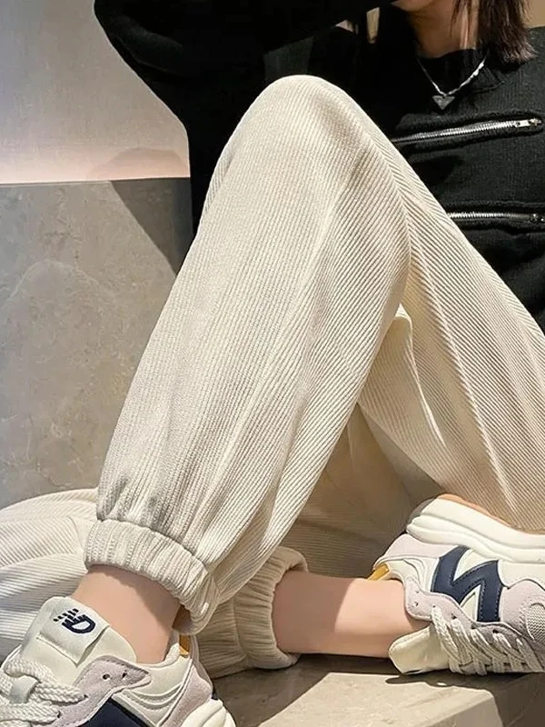 

Брюки больших размеров с высокой талией и широкими штанинами, осенне-зимние, теплые, утягивающие, фасона «фонарик», повседневные, прямого кроя, женская одежда больших размеров