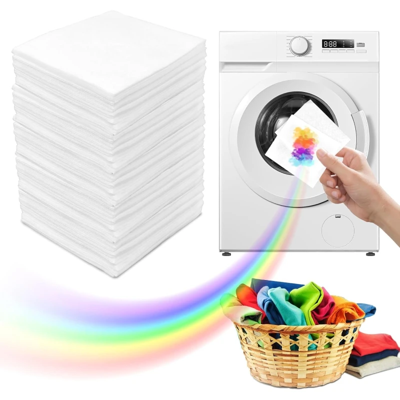 100 Laundry Sheets, Color-Absorbing Sheets for Washing Machines, Prevent Color Bleeding Between Garments, Capture Colors