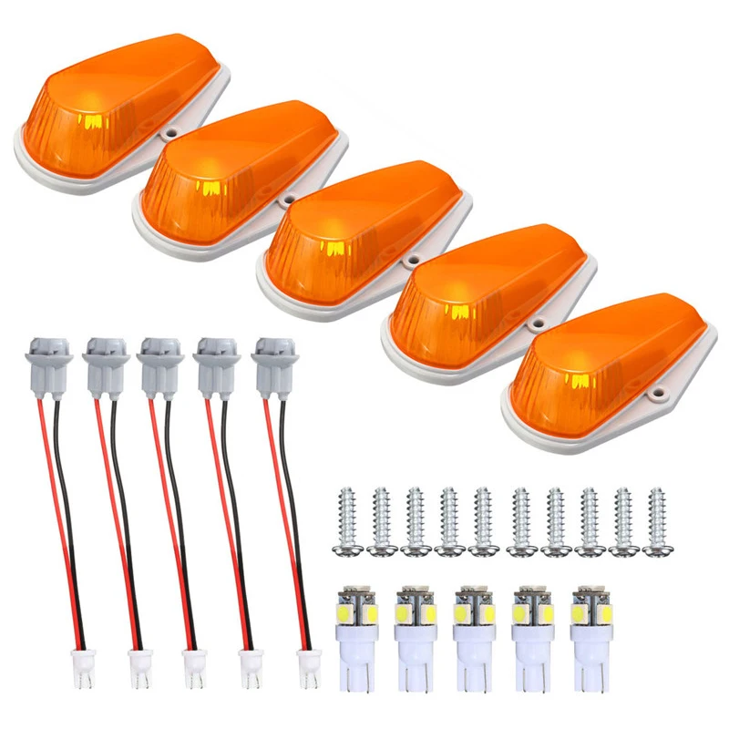 5Pcs Car Cab Roof Marker Lights Clearance For Ford Truck SUV T10 Running Lamps Lens Lamp Amber Car External Lights