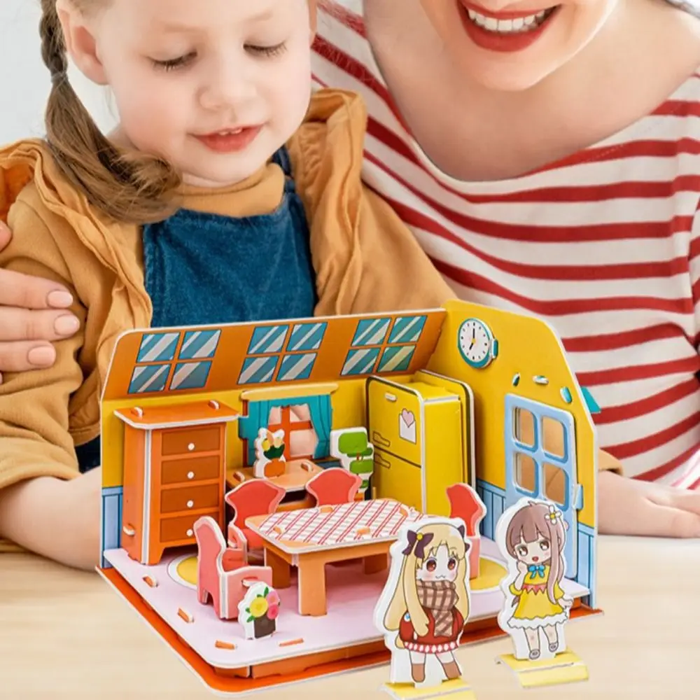 Faire semblant de jouer au beurre en papier, maison de courses de bricolage, salle à manger, salle de puzzle en papier de dessin animé 3D, salon, cuisine