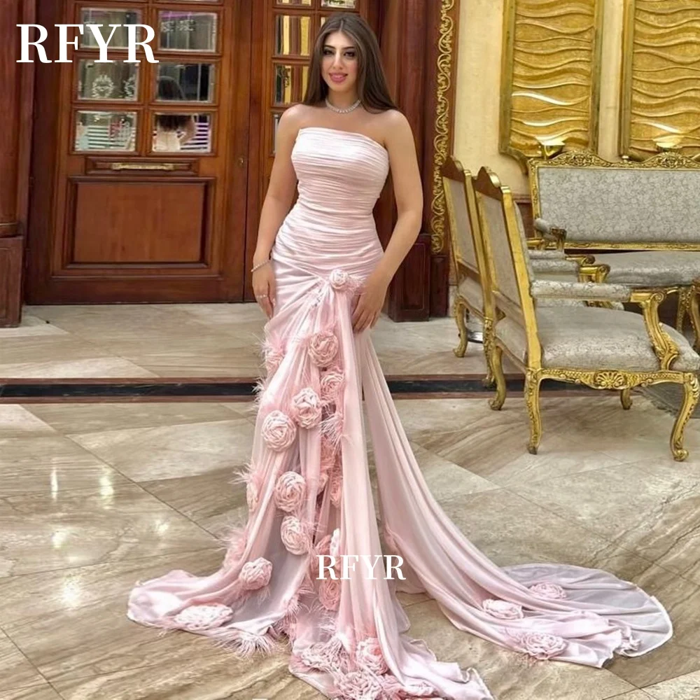 

RFYR Strapless Princess Dress 3D Flowers Prom Gowns Ball Gown Party Dress Princess فساتين مناسبة رسمية Customized