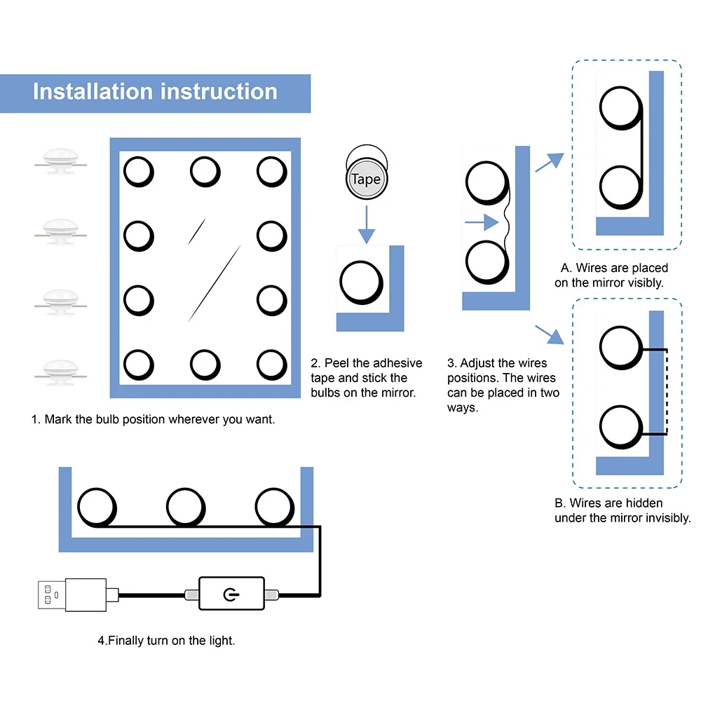 USB DC5V مرآة لوضع مساحيق التجميل مصباح ليد لمبة الحمام منضدة الزينة مصباح 3 ألوان عكس الضوء لغرفة النوم مرآة الديكور ملء الإضاءة