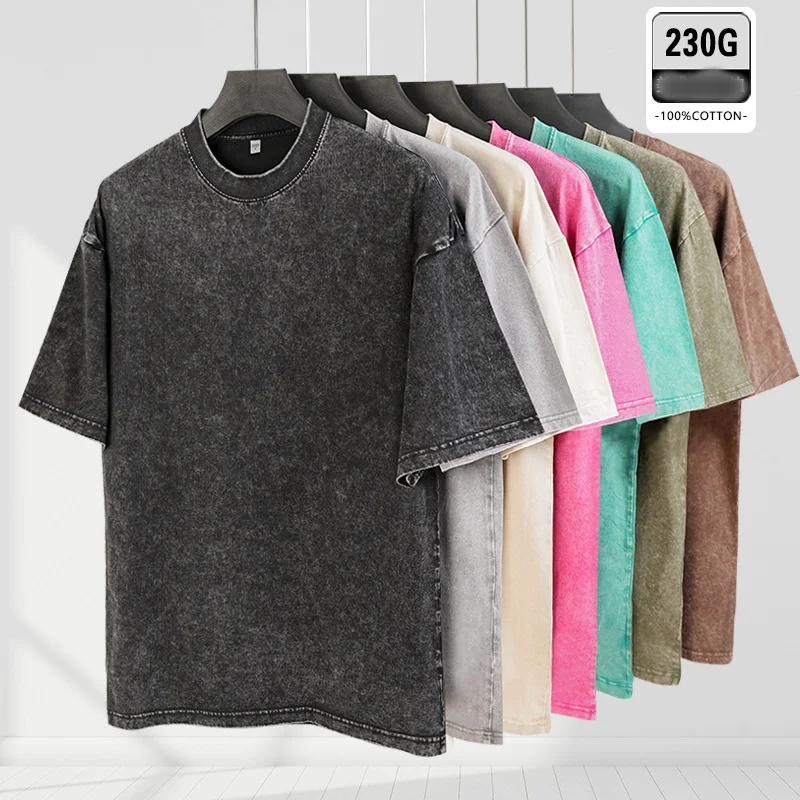 

Мужская летняя футболка из чистого хлопка с потертостями в стиле ретро, однотонная свободная повседневная дышащая мужская повседневная футболка, топы