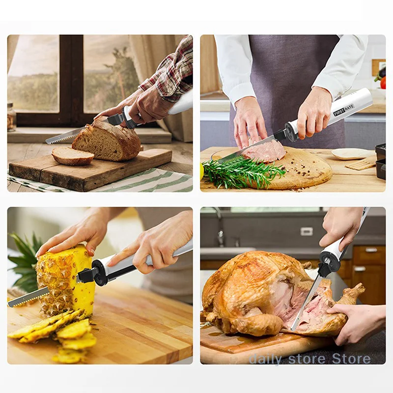 

Professional Cordless Bread Knife Rechargeable 8V Electric Knife Meat Cutter With 2 Serrated Stainless Steel Blades