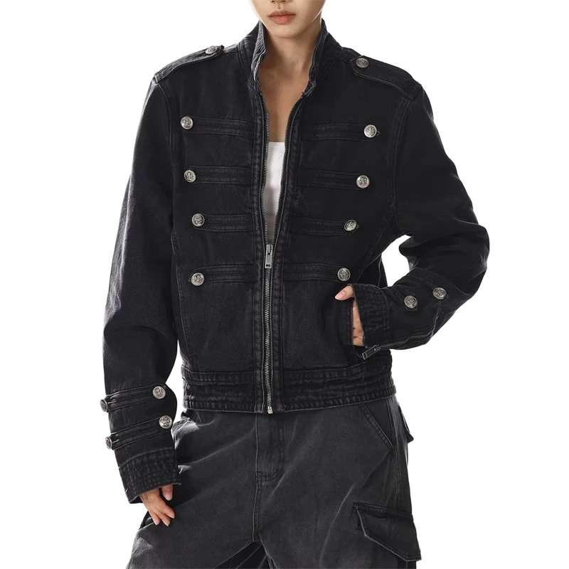 Women's Button Decoration Jacket Vintage Long Sleeves Coat Unisex 2000s Clothes Autumn Young Girls New Year Warm Outerwear