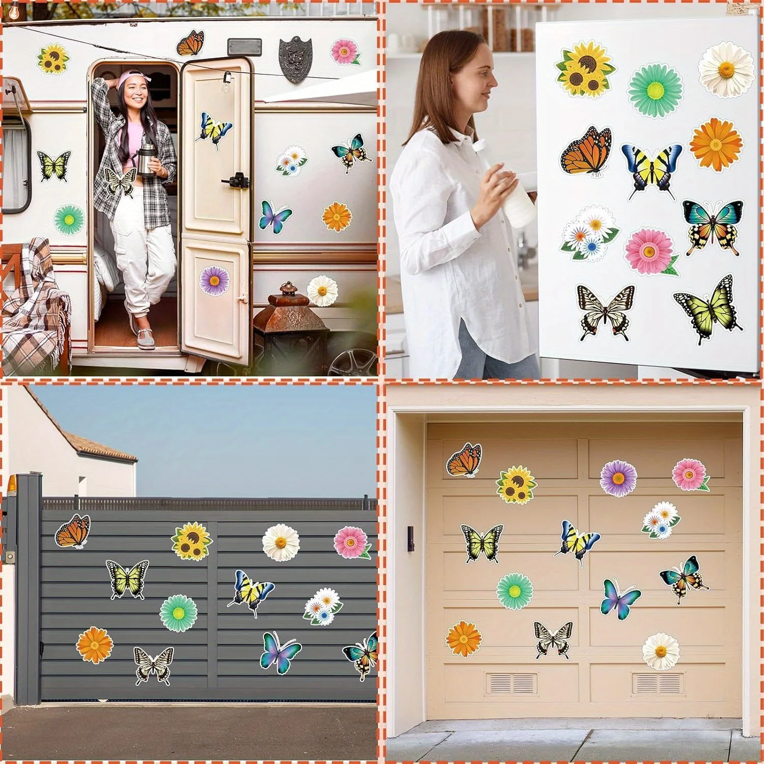 Garage Door Decorations, 13 Pcs Cute Flower Butterfly Car Magnets Decorative Seasonal Flower Magnetic Decals Cutouts for Full Au