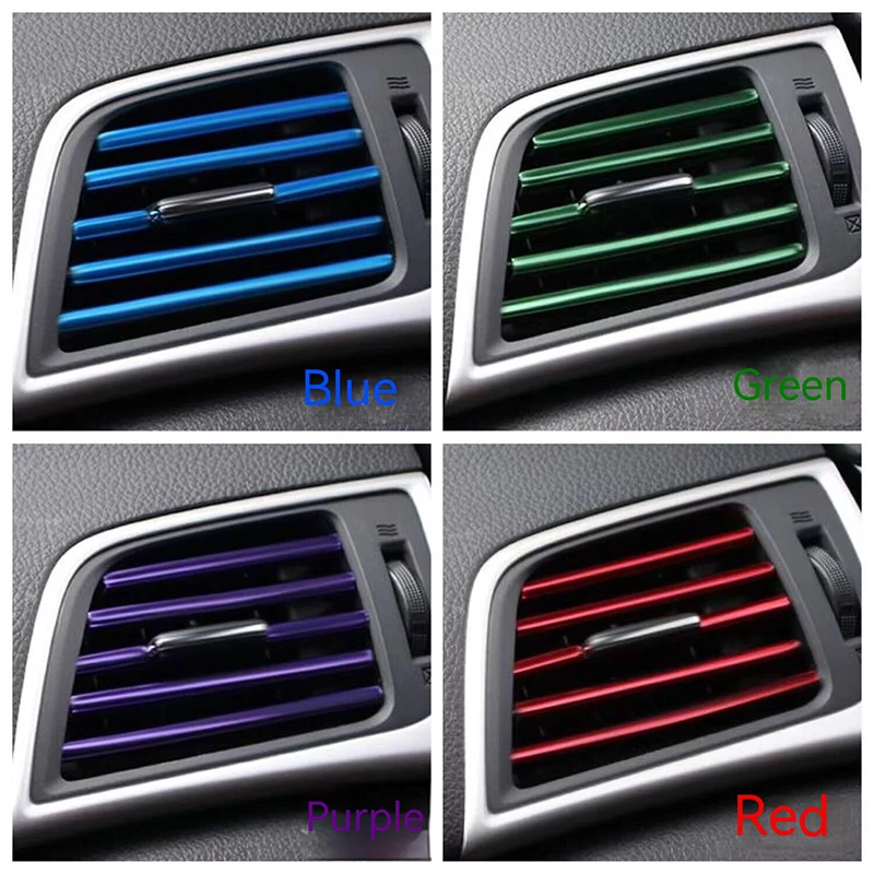 10 Pcs 20cm Car Air Conditioner Vent Outlet Trim Strip U Shape Chrome PVC Colorful Shiny Car Trim Strip for Car Decoration