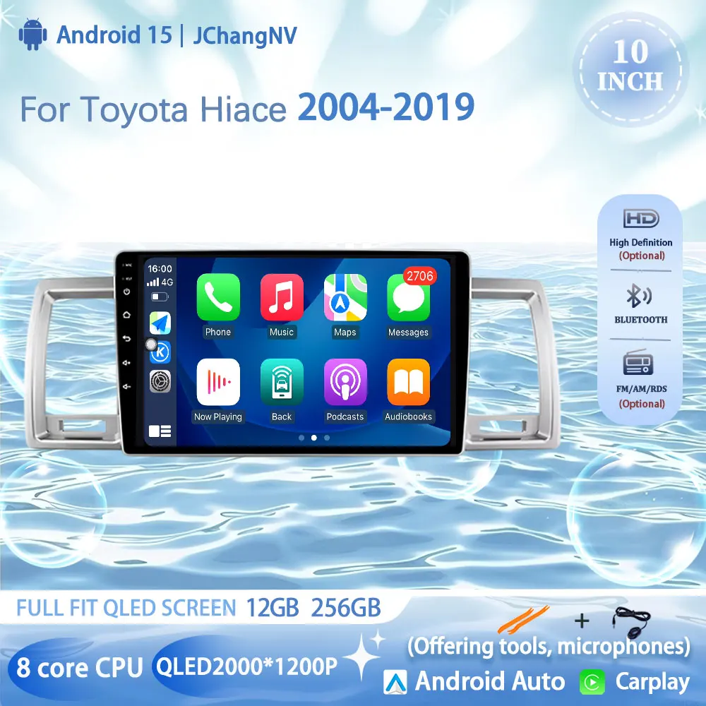 

10" Android 15 Carplay Car Radio Multimedia Video Player Navigation GPS For Toyota Hiace 2004 - 2019 Stereo Head Unit WIFI 4G