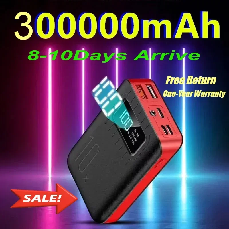 300000mAh Mini Fast Charging Power Bank Portable Charger HD Digital Display 3USB External Battery Pack for iPhone Xiaomi Samsung