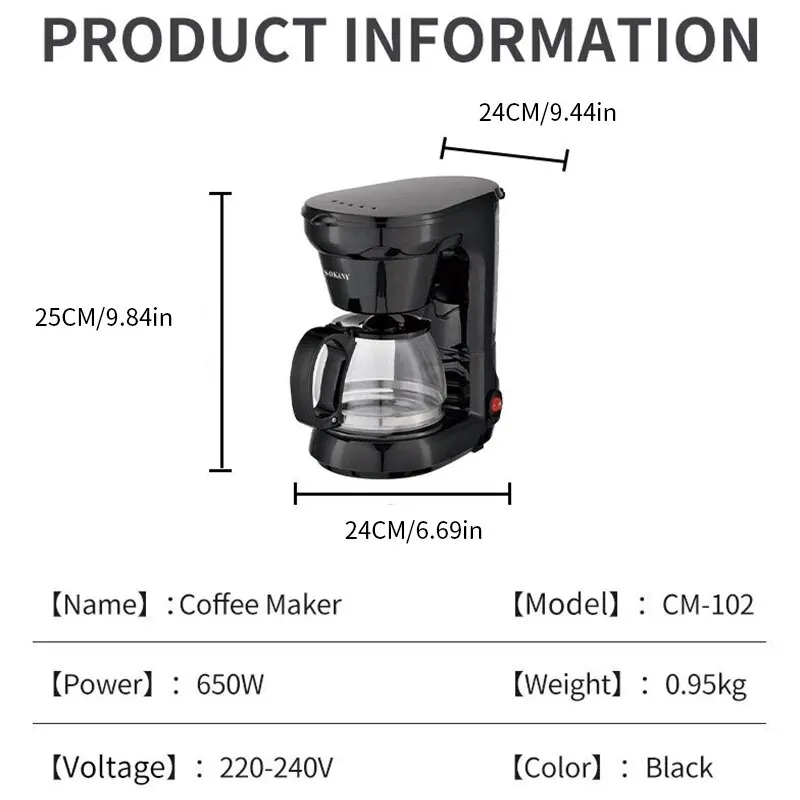 Elektrische Koffiezetmachine 750Ml/6 Kopjes Met Keepfunctie Glazen Karaf Met Één Knop Bediening Zwart