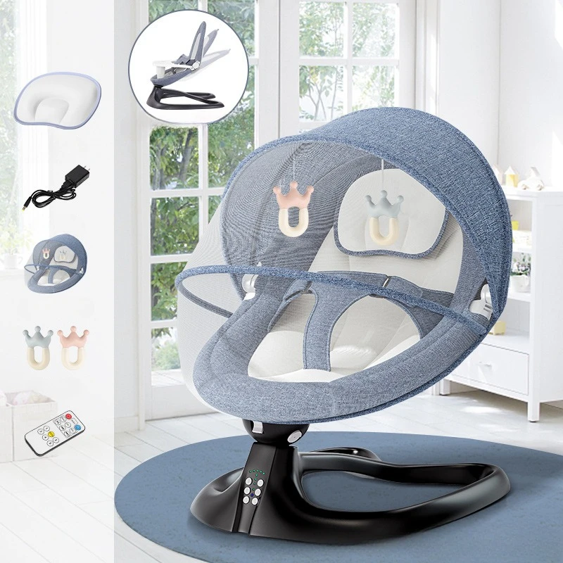 Electric Baby Bouncer & Rocker with Sun Shade Mosquito Net Portable Cradle Bed Baby Swing Bouncer Bluetooth Touch Screen Rocker