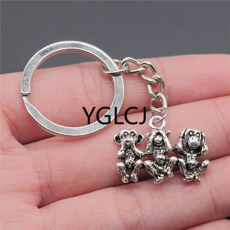 Fashion Jewelry Alloy Pendant Keychain Retro Three Monkeys Don't Look, Listen or Speak