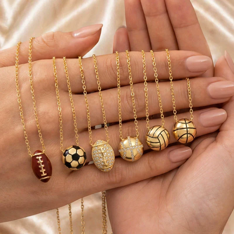 Hot Selling European and American Fashionable Simple Necklace Rugby Football Collarbone Chain Women's Sports Series Necklaces