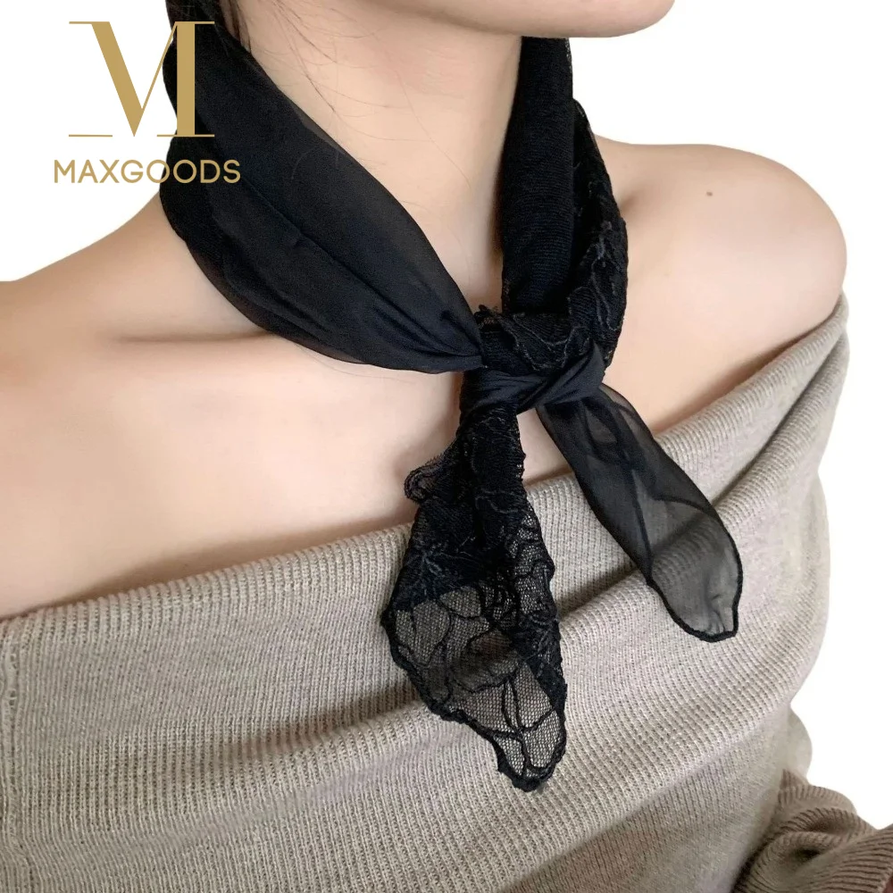 

Elegant Floral Pattern Lace Scarf Lightweight Embroidered Hair Wrap Hollow Women Headscarf