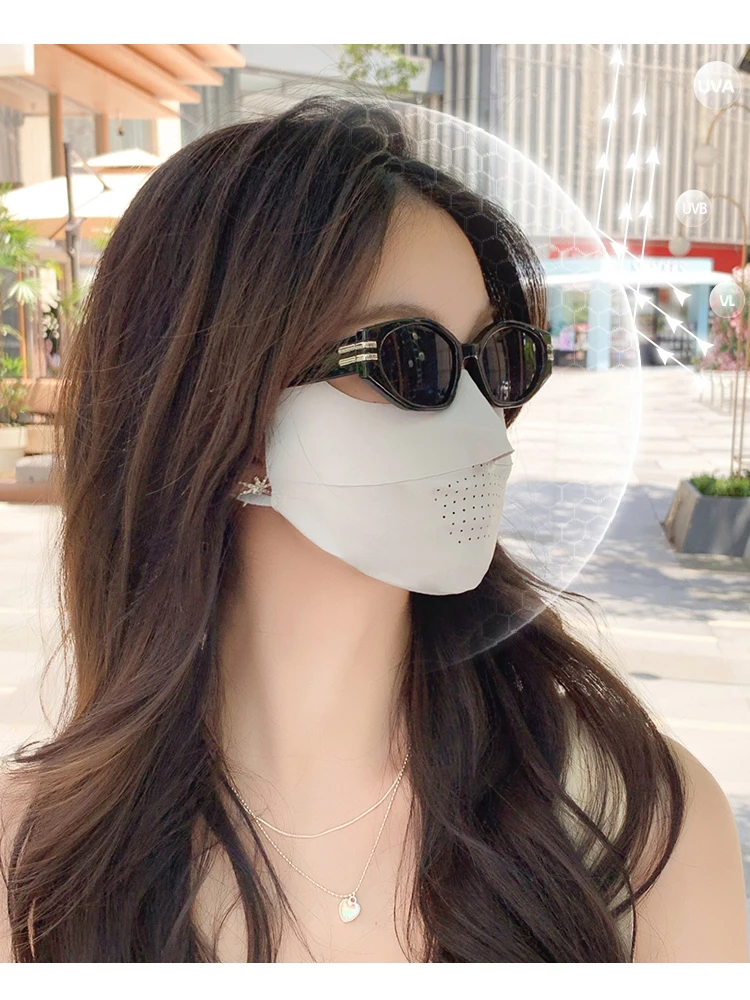 2023 Ice Silk Breathable Sunscreen Mask Women Summer Full Face Eye Protection Anti-UV Sunshade Thin Face Mask