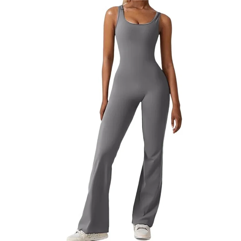 

Женские расклешенные комбинезоны для тренировок с открытой спиной и подтяжкой ягодиц, комбинезоны для йоги в тренажерном зале