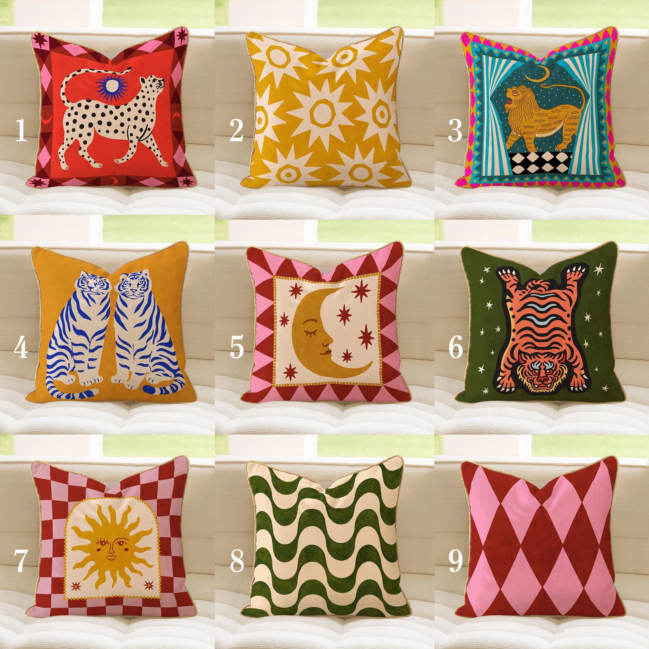 1pc Folk Wild Animal Sun Moon Boho Throw Pillow Cover 2D Double-Side Print Polyester Cushion Case for Sofa Maximalist Eclectic H