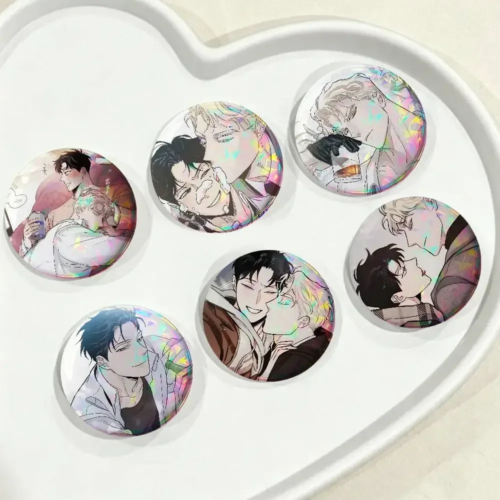 Korean BL Manhwa Roses And Champagne For Badge Custom Laser Hologram Enamel Pin Metal Lapel Brooch For Clothes Accessory Gift