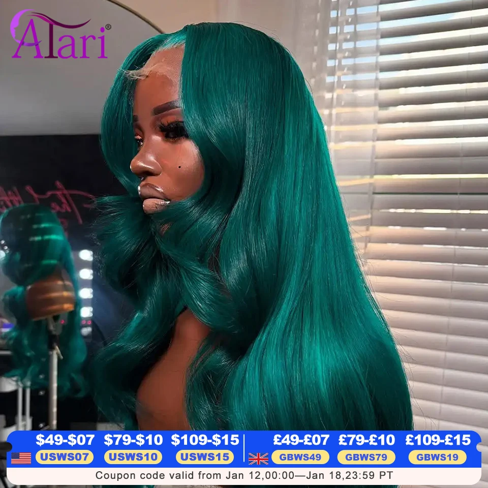 Transparent 13x4 Lace Frontal Body Wave Human Hair Wigs Colored Cyan Green 13x6 Lace Front Wig Brazilian Pre Plucked for Women