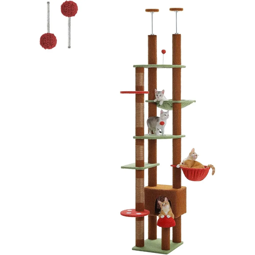 

PETEPELA Floor-to-Ceiling Cat Tree Tower, Adjustable [90.5''-100.4''] Cat Climber Tree with Cozy Condo, Plush Hammock & Scratchi