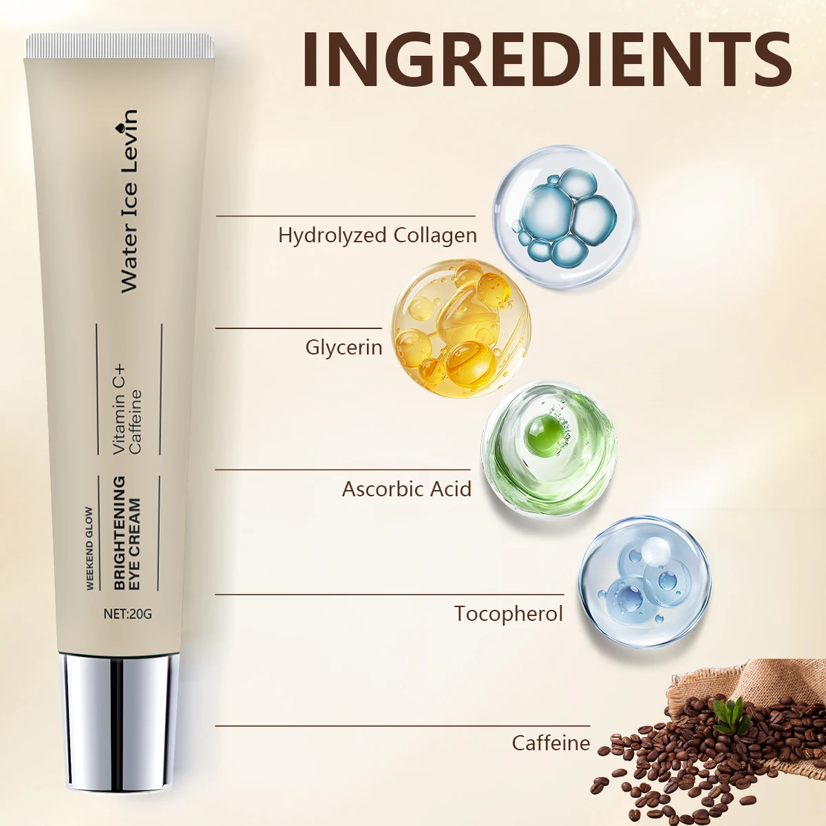 كريم عين بالكافيين والريتينول واليوريا وحمض الأسكوربيك 4 في 1 كريم عين مع اختراق عميق ونتائج طويلة الأمد، بينما ترطيب وحماية البشرة
