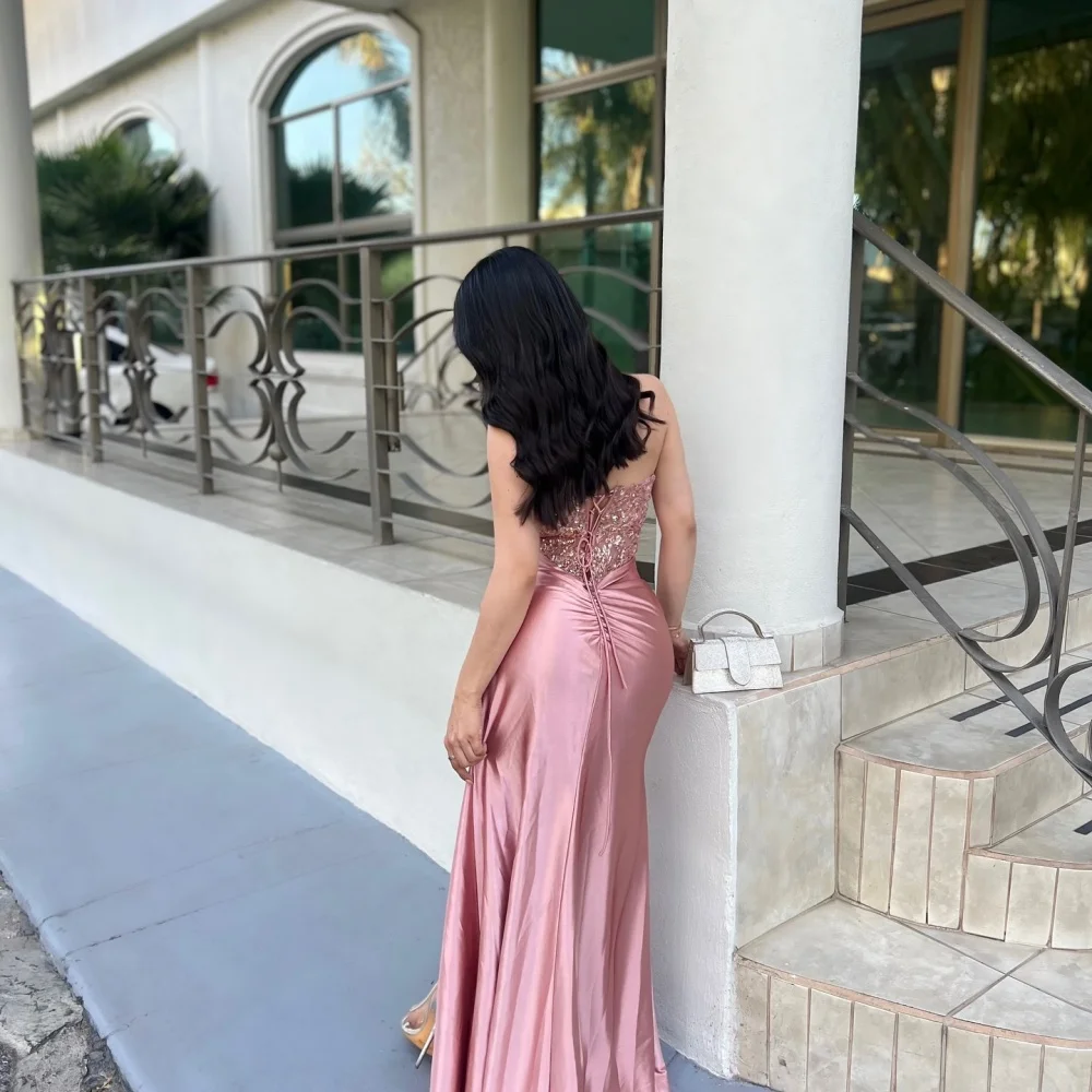 Sansa Dubai Pink Appliques Mermaid Prom Dresses Side Split Customized فساتين سهرة Long Train Cocktail Party robes de soirée image 3