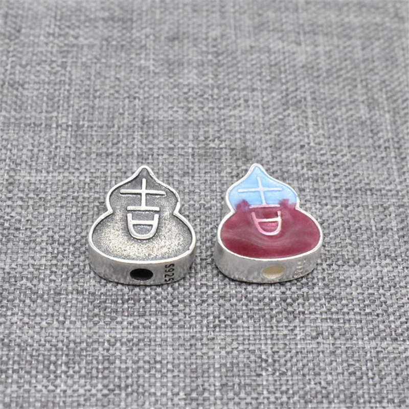 1 Piece Enamel Lucky Gourd Bead Double Sided in 925 Sterling Silver
