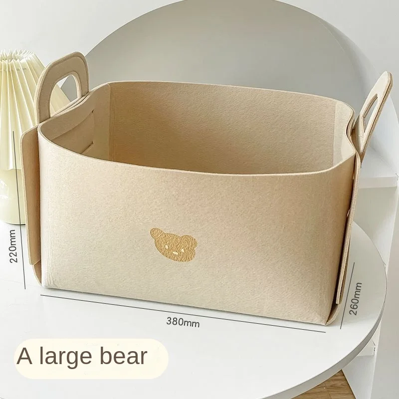 Large Capacity Thickened Felt Handheld Basket Bear Pattern Toy Trinket Storage Home Outdoor Handheld