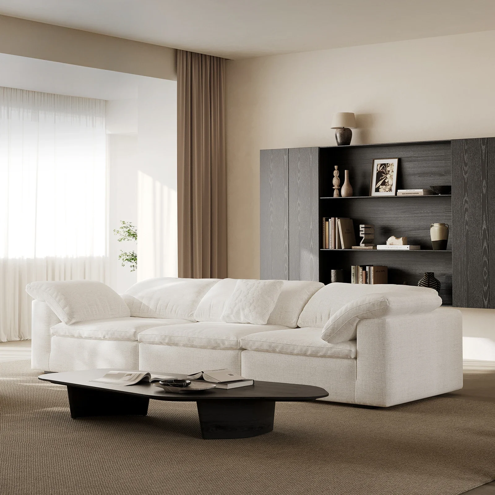 

Down module size apartment type linen fabric sofa white