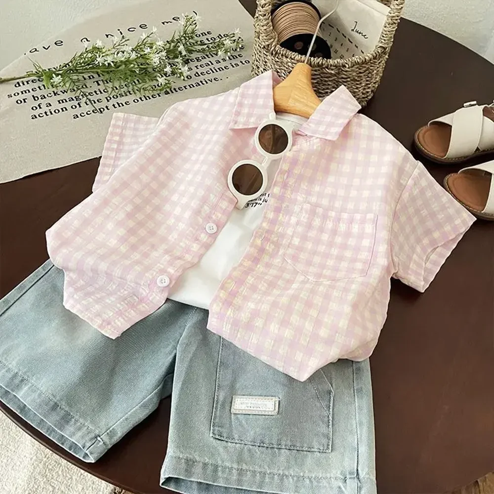

Summer New Children's Clothing Set for Boys Plaid Short Sleeve Shirt + Shorts Two-Piece Set Kids' Outfit