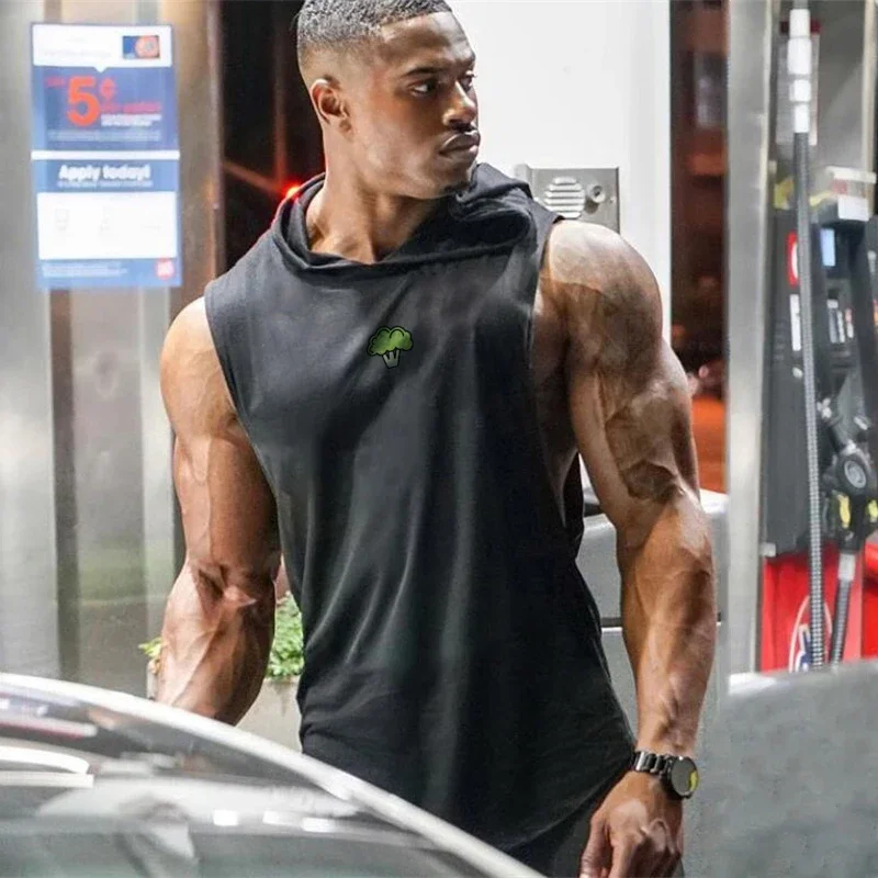 Summer Hooded Tank Tops Men Gym Clothing Fitness Hoodies Bodybuilding Stringer Tanktop Workout Singlets Sports Sleeveless Shirt