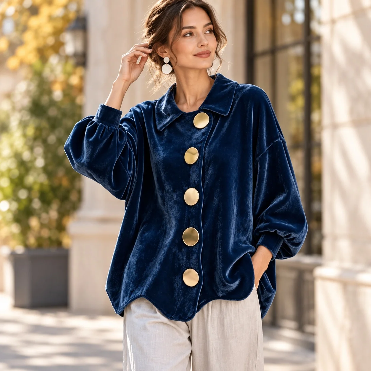 Loose Fit Long Sleeve Top Regular Length Commuter Chic with Elegant Standard Length No Hood Autumn Long Sleeve Shirts for Women