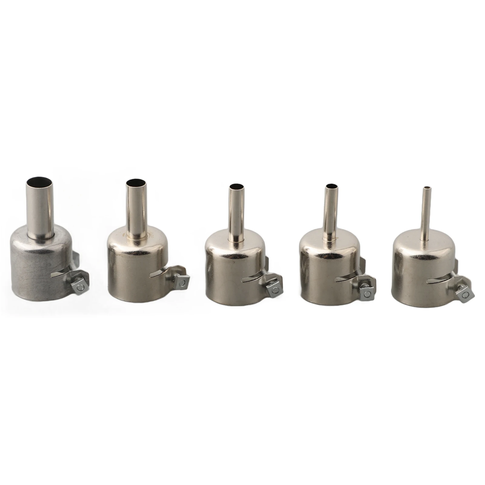 

A Comprehensive Set of Five Stainless Steel Hot Air Welding Nozzles Tailored for Professional Use in Soldering Stations