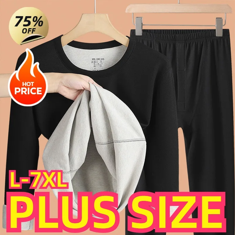 Plus Size Men Winter Thermal Underwear Mock-neck Layer Panties and Undershirts Keep Warm Clothing Elastic 2 Pieces Under L-7XL