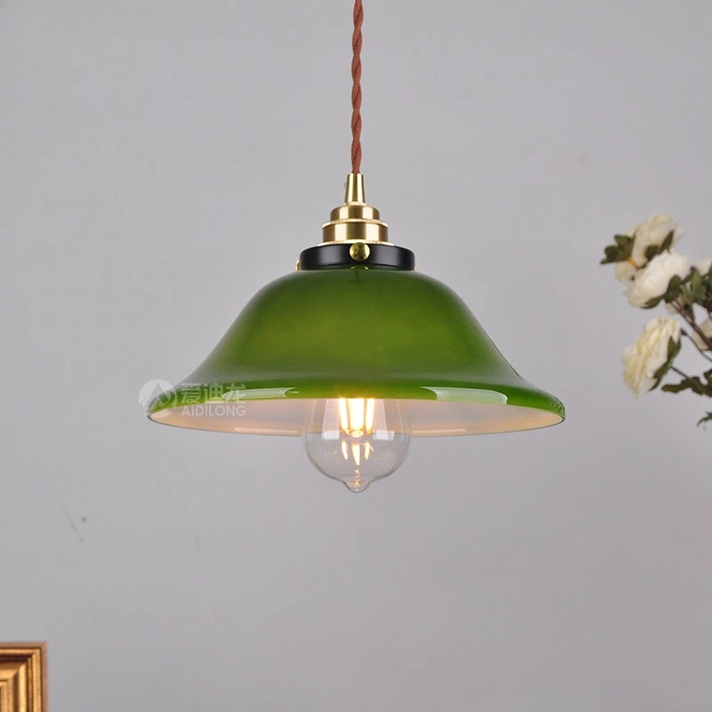 Moden Rotundity Green Glass LED E27 Pendant Lights Brass Hanging Lamps Living Room Bedroom Restaurant Kitchen Ceiling Chandelier